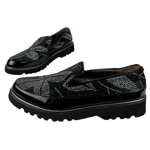 Donald J. Pliner Shoes - Donald Pliner Coco Rhinestone Embellished Loafers Sz 7.5 Black Chunky Lug Sole